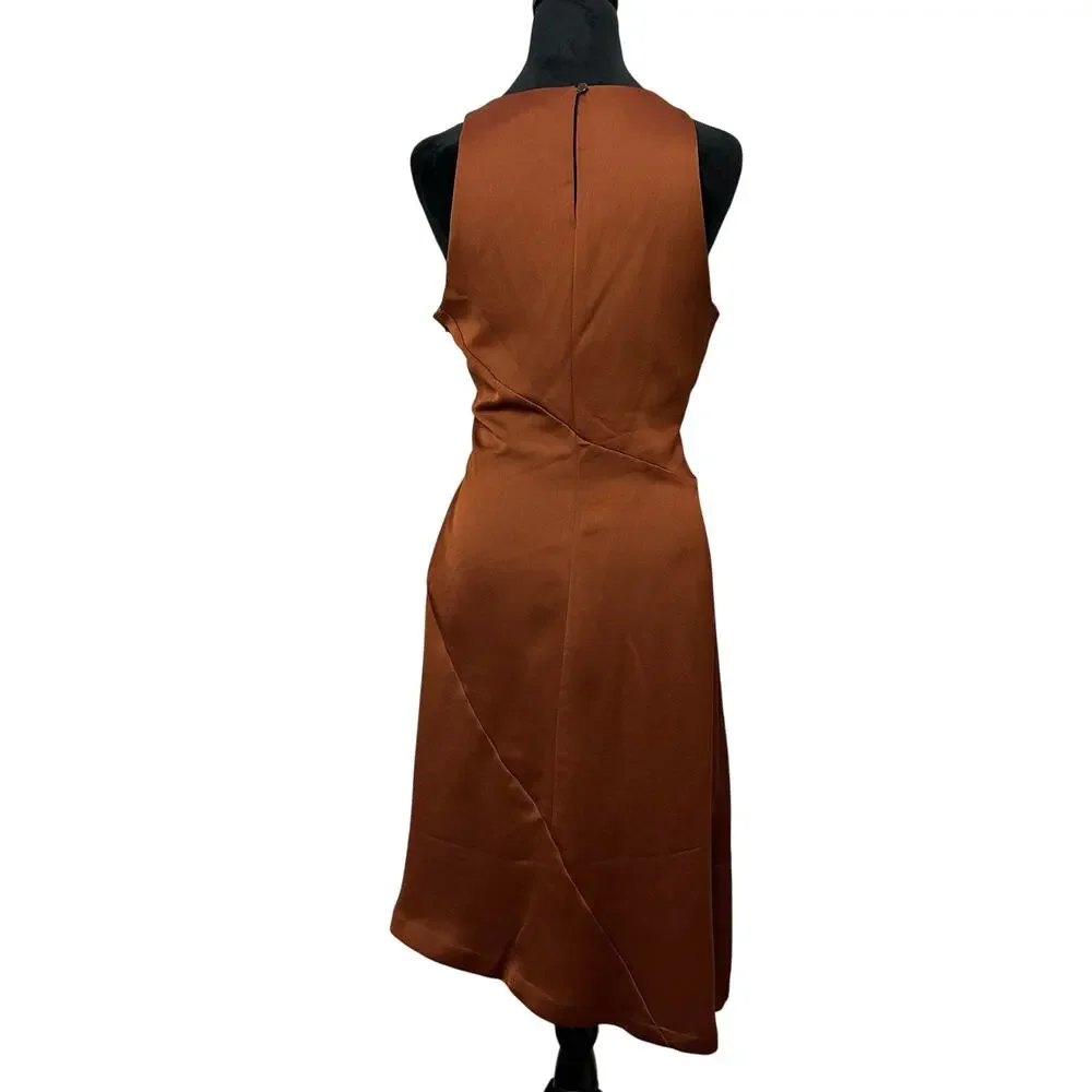Banana Republic Bias Cut Midi Dress 10 Rust Mesquite Wood UEC Asymmetric Hem - Picture 3 of 10